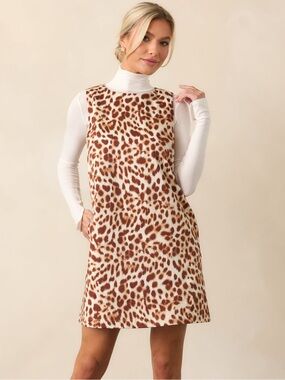 Prosperina Emily Brown Leopard Sleeveless Shift Dress